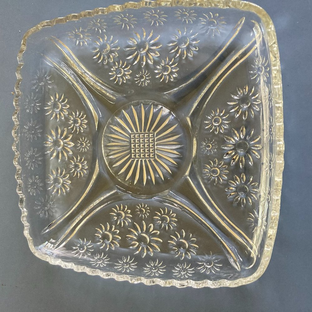 Cute Vintage 6" Square Glass Flowered Dish